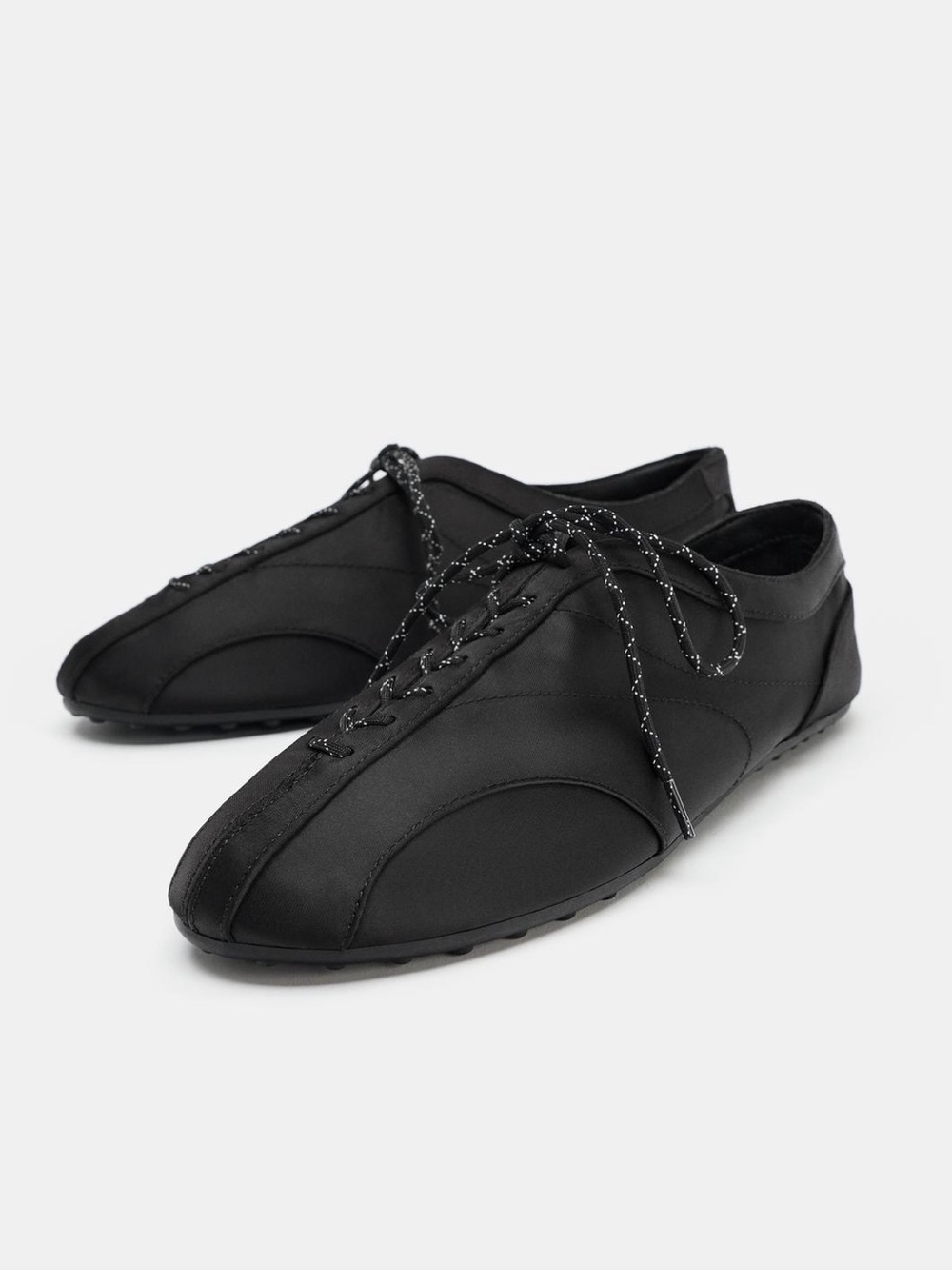 NWT: Zara Women’s Sporty Black Satin Lace-Up Flats in Sz: 8 / EU 39